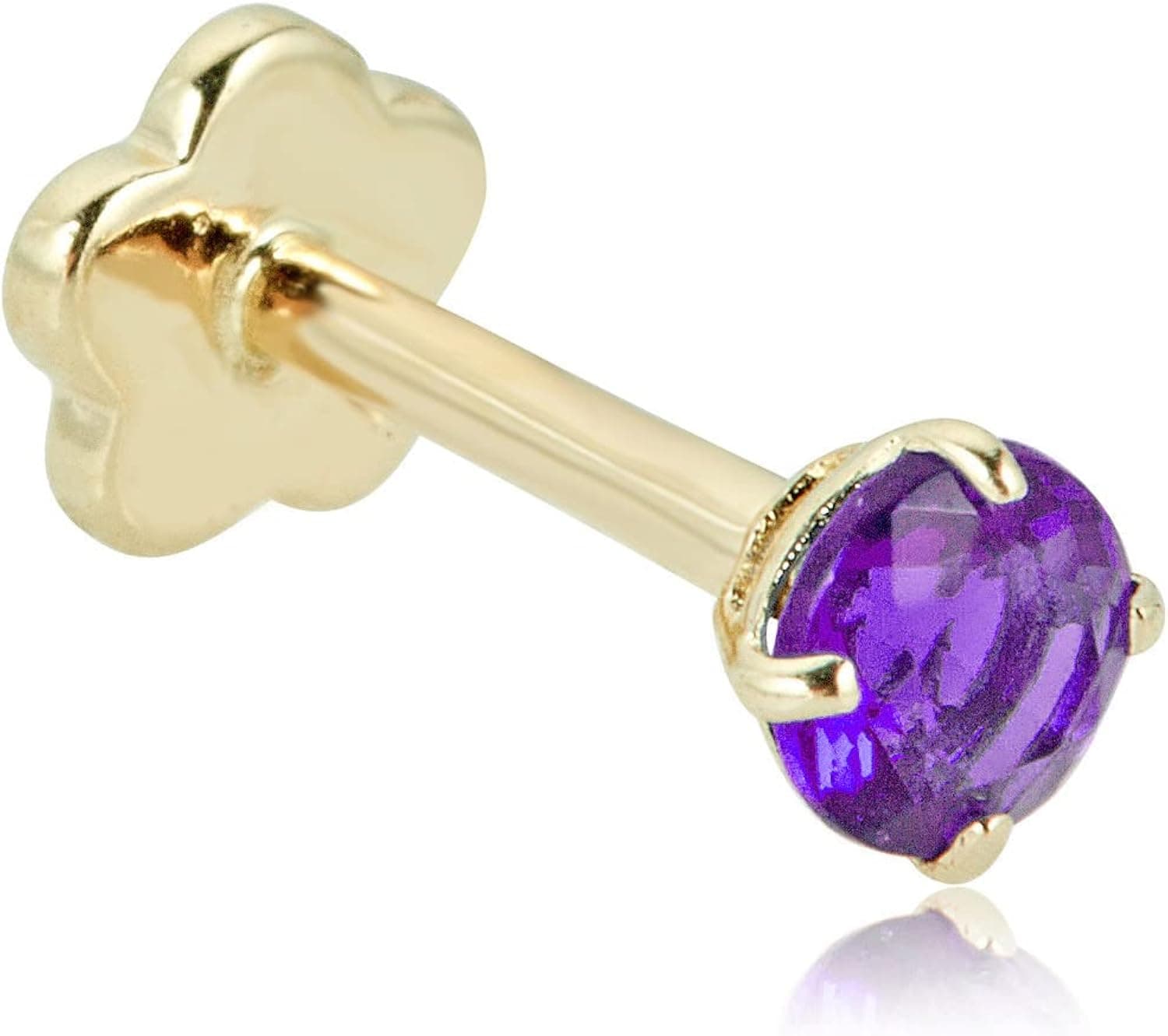 AVORA 14K Yellow/White Gold 3mm Simulated Diamond CZ Cartilage Piercing Flat Back Earring Body Jewelry (18 Gauge) - Blue, Green, White, Pink, Purple