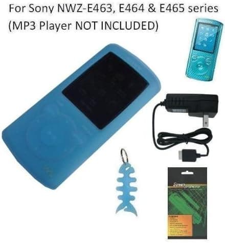 Accessories Bundle Kit for Sony E Series (NWZ-E463, NWZ-E464 and NWZ-E465) Walkman Video MP3 Player: Includes Blue Silicone Case, LCD Screen Protector, Wall Charger and Light Blue Fishbone Style Keychain
