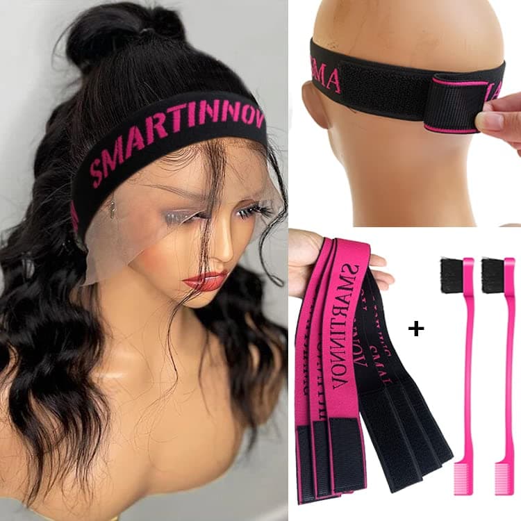 Smartinnov Lace Melting Band for Wig,Elastic Band for Wig Edges,Adjustable Wig Band for Melting Lace,Wig Melt Bands for Lace Front Wig,3pcs Elastic Band for Lace Frontal Melt with 2pcs Baby Hair Brush