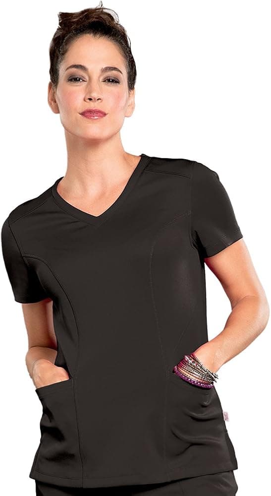 Smitten Women's 'Bliss Collection' V-Neck Rock Star Scrub Top, Black, Medium