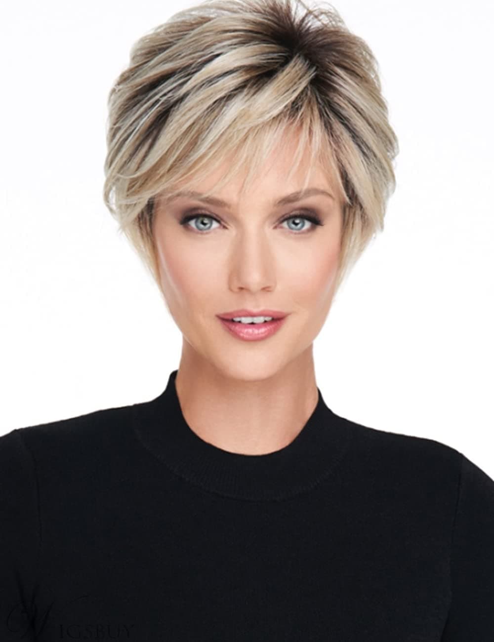 TISHINING Short Ombre Blonde Pixie Cut Wigs for White Women Synthetic Short Hair Layered Wig with Bangs Natural Looking Daily Party Wigs for Women