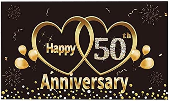 Kauayurk Happy 50th Wedding Anniversary Banner Backdrop Decorations, Black Gold 50 Anniversary Party Poster Supplies, Extra Large 50 Year Anniversary Photography Decor