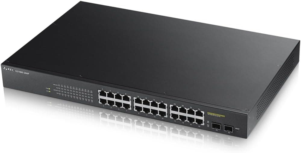 ZyXEL 24-Port Gigabit Ethernet Smart Managed Rackmount PoE Switch with 170 Watt Budget and 2 SFP Ports [GS1900-24HP]