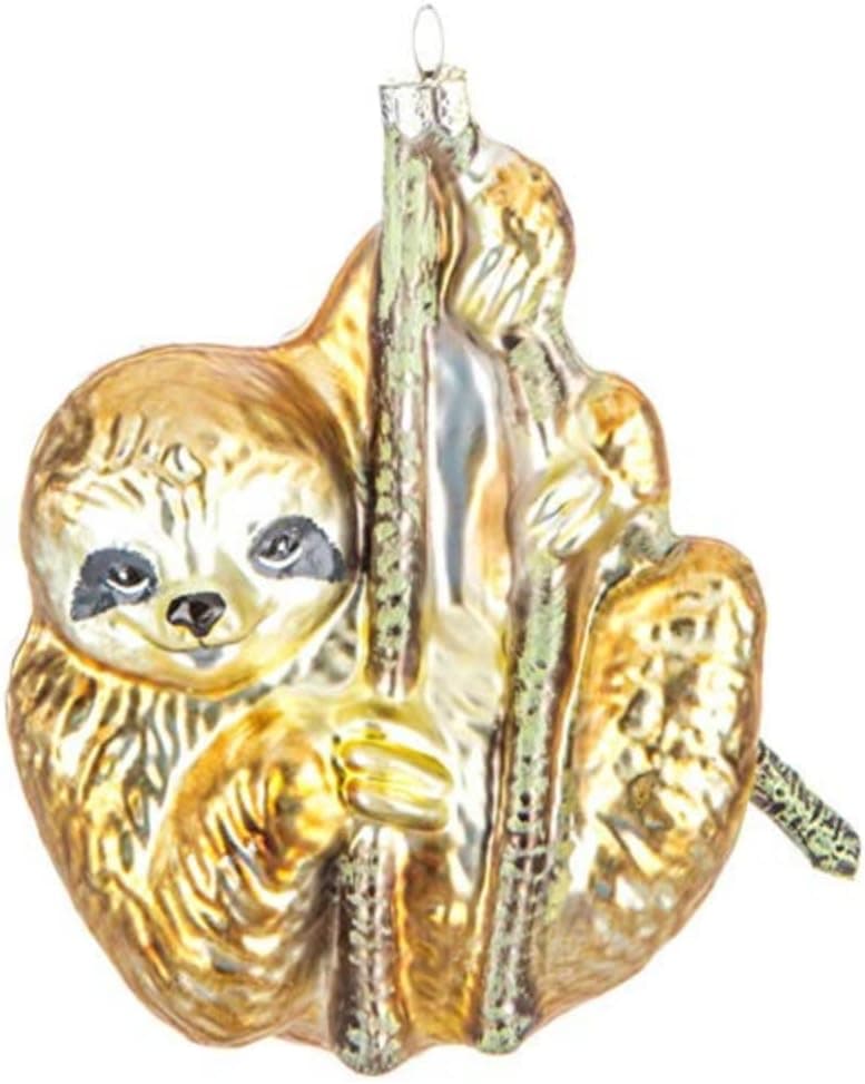 Robert Stanley Gold Sloth Blown Glass Christmas Tree Ornament, Sloths Zoo Animal Holiday Collections by Christmas Market Ornaments