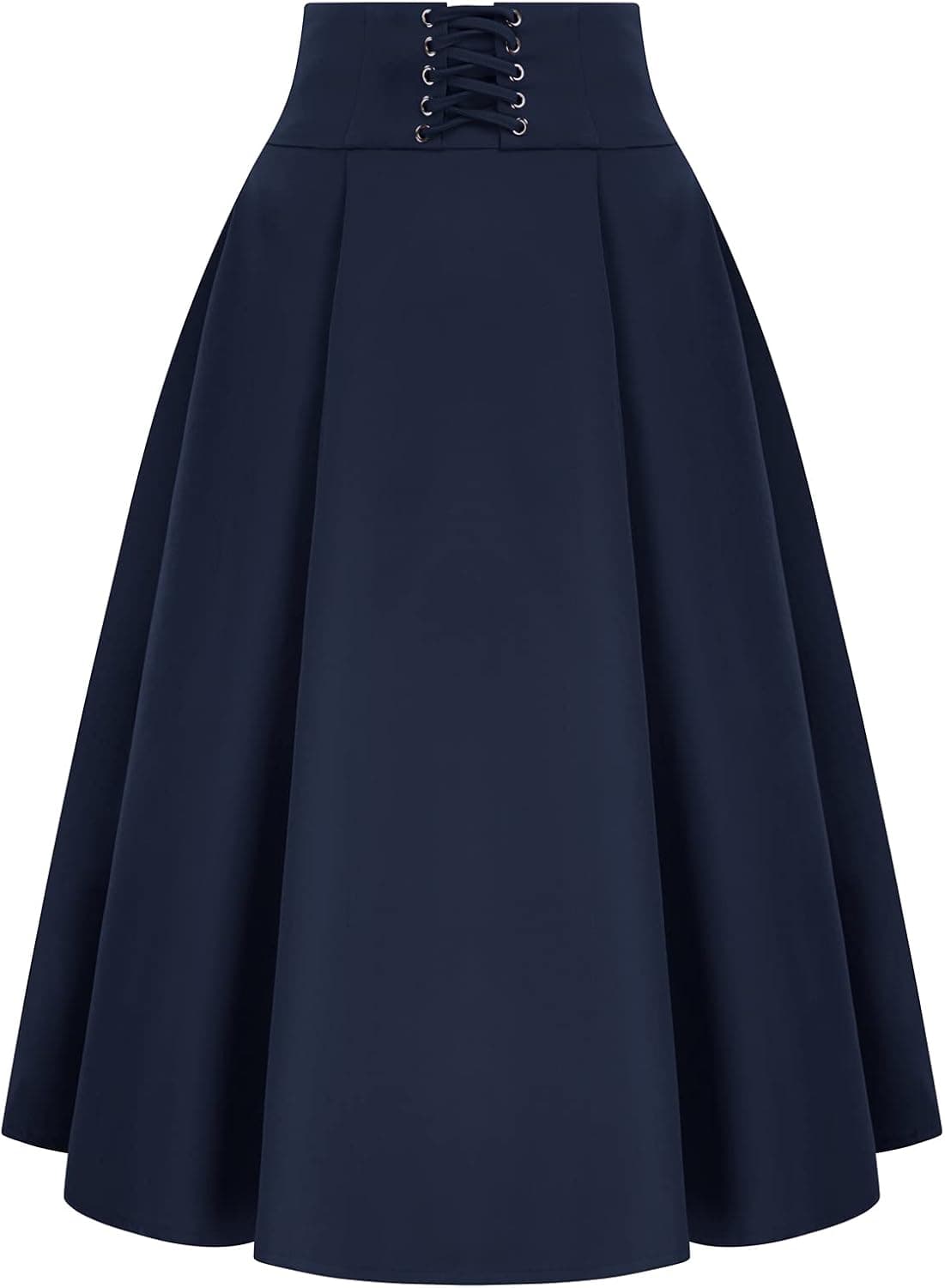 Belle Poque Women Vintage A Line Midi Pleated Skirt Lace Up Gothic Victorian Skirt with Pockets