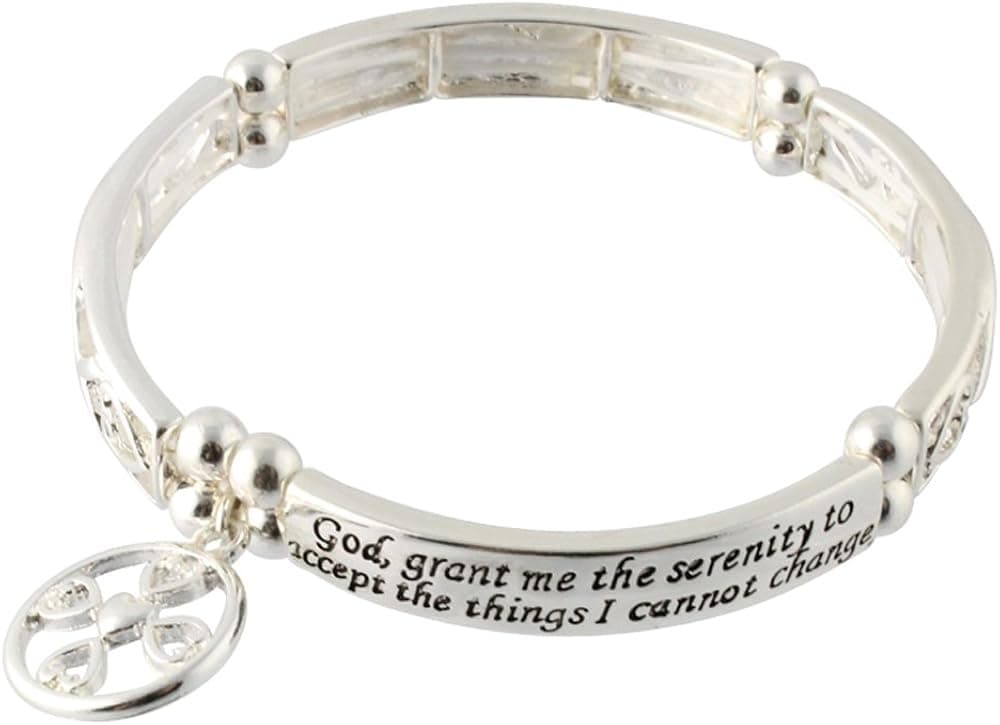 Heirloom Finds Serenity Prayer Christian Fish Cross Charm Stretch Bracelet