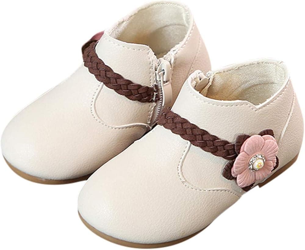 Baby Toddler Girls Princess Shoes Fall Winter Boots for 1-6 Years Old,Kids Solid Flower Weave Zip Casual Shoes