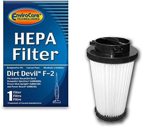 EnviroCare Premium Replacement HEPA Vacuum Filters Designed to Fit Dirt Devil Dynamite, Quickvac, Power Stick, and Power Reach Uprights. Type F2