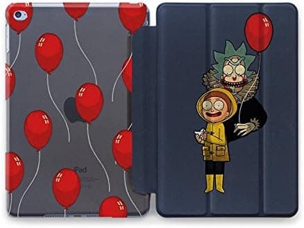 ZizzStore Rick and Morty Case With Magnetic Smart Cover For Apple iPad Plastic Protective Lightweight Art Design Crossover It Pennywise Skin Cover (iPad Air 2, Black Smart Cover)