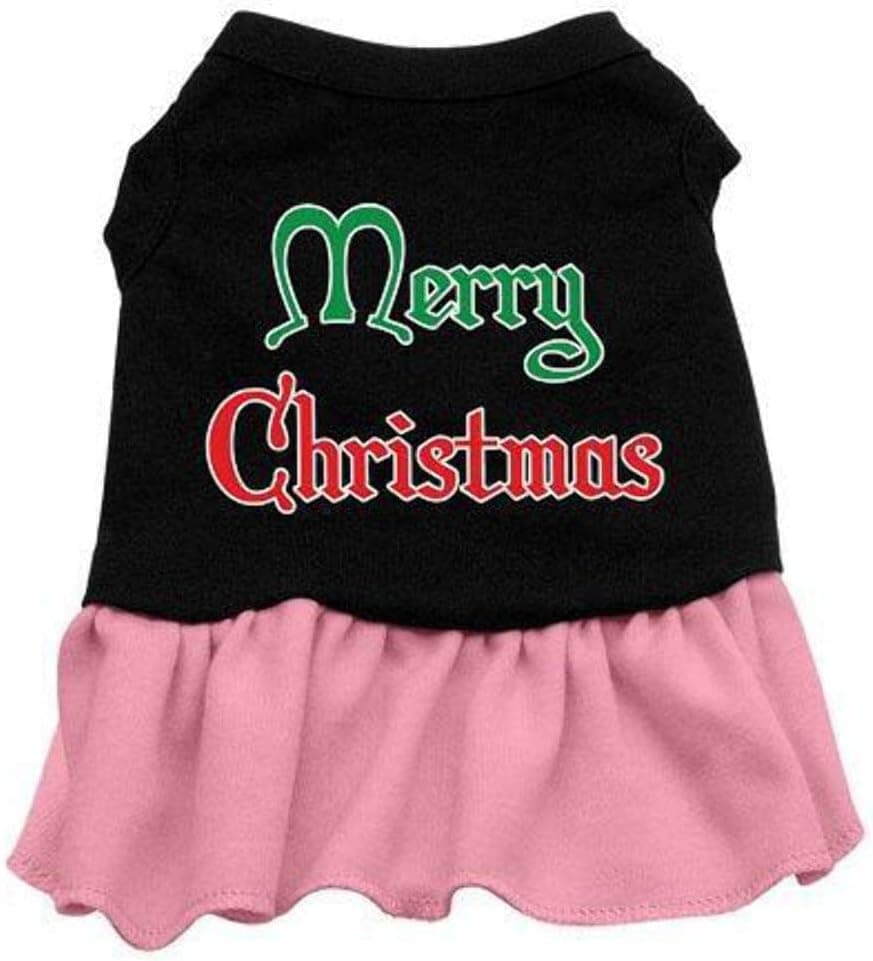 Mirage Pet Products 16-Inch Merry Christmas Screen Print Dress, X-Large, Black with Pink