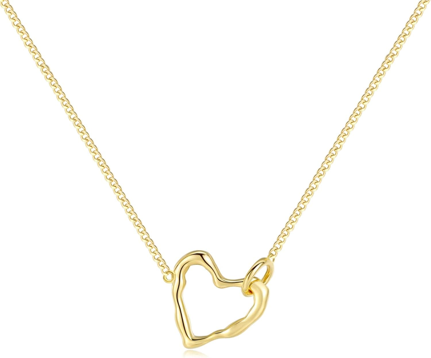 Jadefy 18k Pendant Necklace Gold Plated Hypoallergenic Stylish Necklaces for Women Bent Circle/Semi Layered 2-Circle/Heart/Round