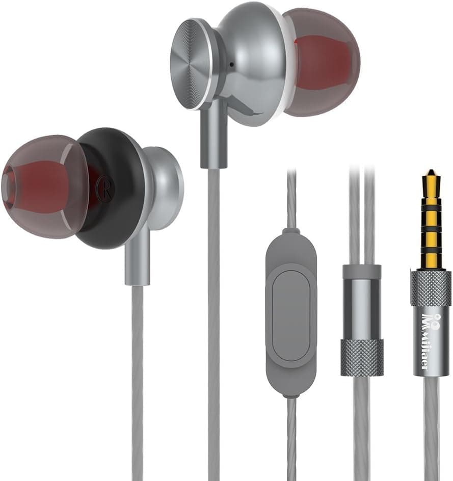 Wired in Ear Earbuds, Mijiaer M30 Stereo Bass Headphones with Microphone Noise Isolating 3.5mm Jack Earphones Remote Control (Grey)