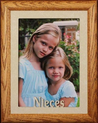 Classy Crafts 5x7 JUMBO ~ NIECES Portrait Picture Frame ~ Cream Marble Mat with Frame ~ For a Favorite Aunt or Uncle (FRUITWOOD)