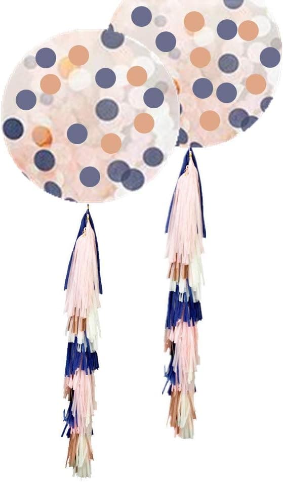 Fonder Mols 2pcs 36inch Navy Blue and Rose Gold Confetti Balloons Decorations Kit with Tassel Garland Tails for New Years Eve Party Supplies, Festival Party Decorations, Graduation Events, Anniversary, Wedding Balloons, Jumbo Giant Balloons