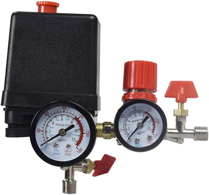 Pressure switch Air Compressor Control Valve 90-120PSI + Pressure Regulator, Air Compressor Four-hole Square Outlet Valve 2 points Safety Valve