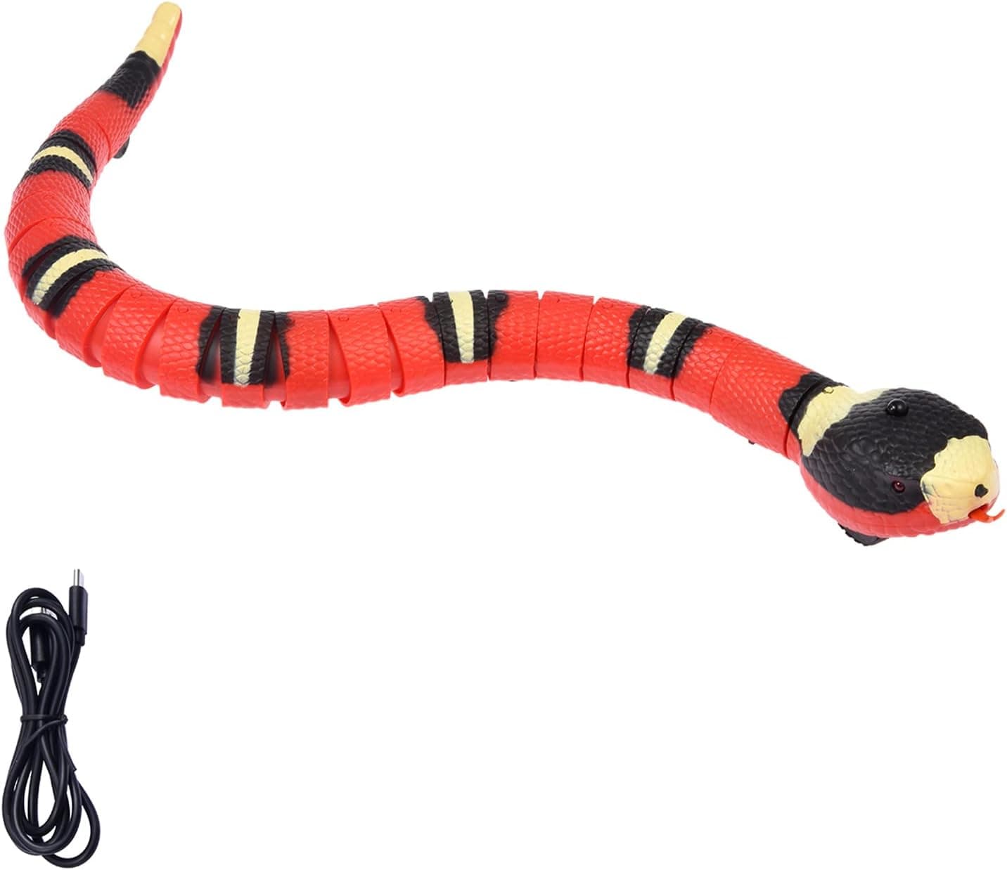 Mosasun Smart Sensing Snake Toy Cat Interactive Toys for Pets, USB Realistic Simulation Electric Snake Toy for Garden Props, Tricky Creepy Halloween