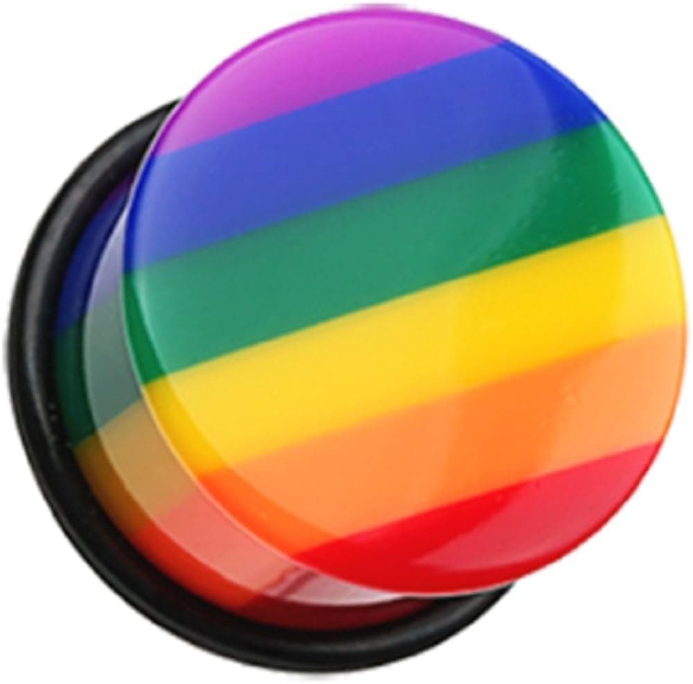 Freedom Fashion Rainbow Stripe Single Flared Ear Gauge Plug (Sold by Pair)