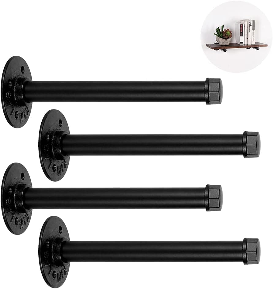 4 Pack Industrial Pipe Wall Shelf Bracket, Black DIY Wall Mounted Floating Shelf, Rustic Farmhouse Vintage Style Heavy Duty Decorative Flanges Brackets (10icnh)