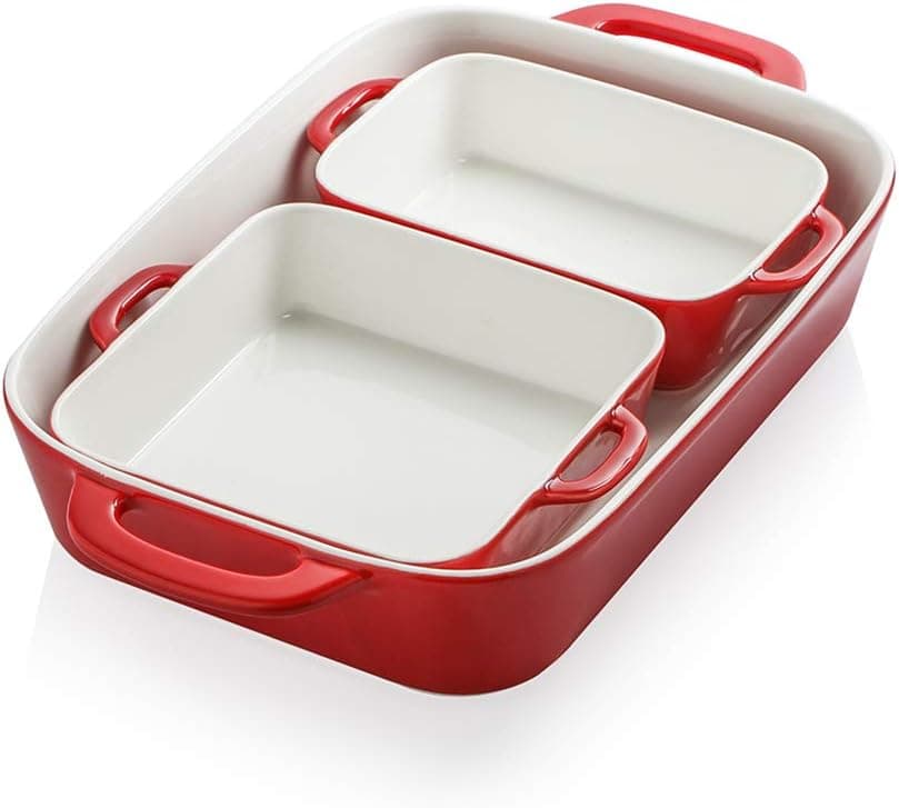 SWEEJAR Ceramic Bakeware Set, Rectangular Baking Dish for Cooking, Kitchen, Cake Dinner, Banquet and Daily Use, 12.8 x 8.9 Inches porcelain Baking Pans (Red)