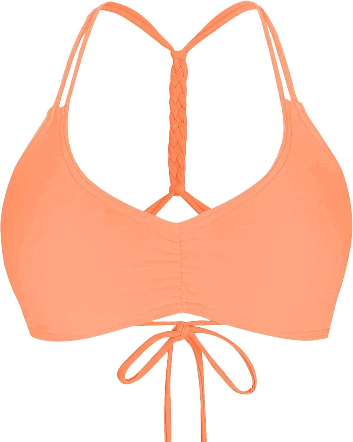 Balasami Women's Adjustable Print Braided Straps Back Cross Vintage Swimsuit Bikini Top Only