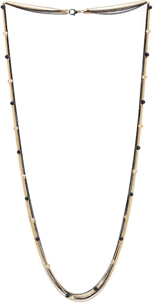 Black Gold Multi-Strand Long Chains Statement Necklace with Crystal Beads Charms Pendant, Dress Prom