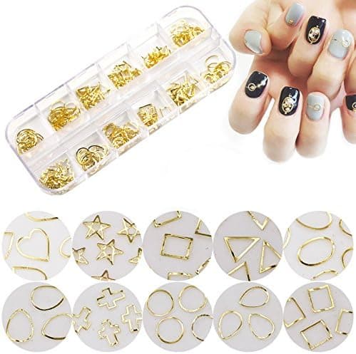 12 Grids/Set Gold Star Rivet 3D Nail Decorations DIY Cross Nail Accessories for Nail Art Manicure Rhinestones (12Grids Box)
