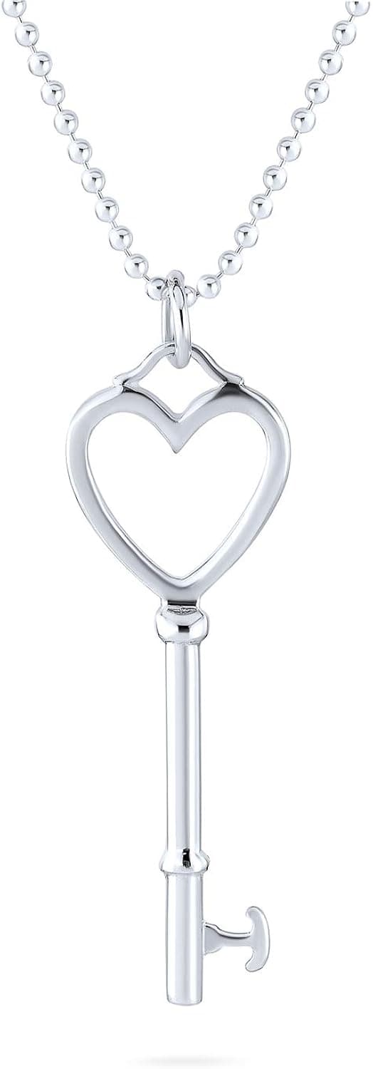 Simple Romantic Key to Your Heart Open Heart Key Necklace Pendant For Women Teens Girlfriend Yellow 14K Gold Plated .925 Sterling Silver