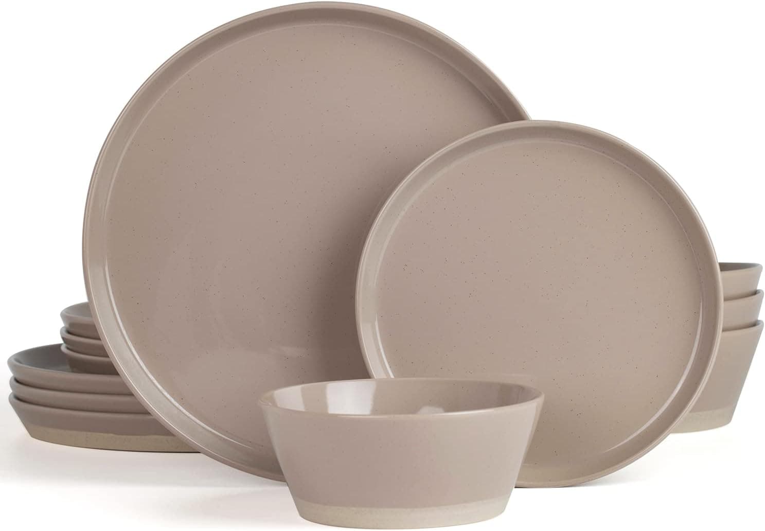 Famiware Saturn Dinnerware Sets, 12 Piece Dish Set, Plates and Bowls Sets for 4, Cinnamon Brown