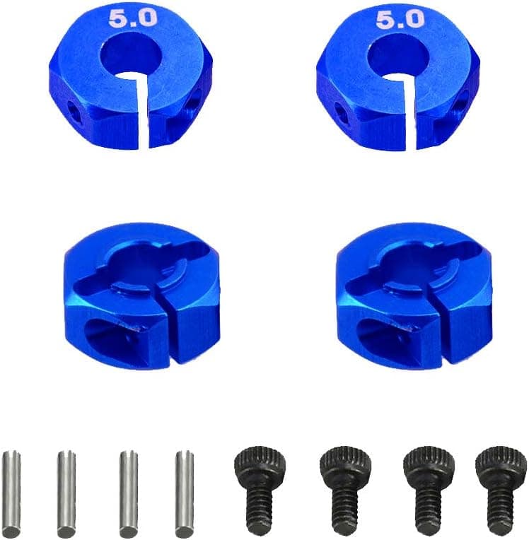 4PCS ShareGoo 12mm 5.0 Wheel Hex Drive Hub Adapter Combiner Coupler with Pins Screws Compatible with HSP HPI Redcat Tamiya Traxxas RC4WD D90 1/10 RC Car Truck,Blue
