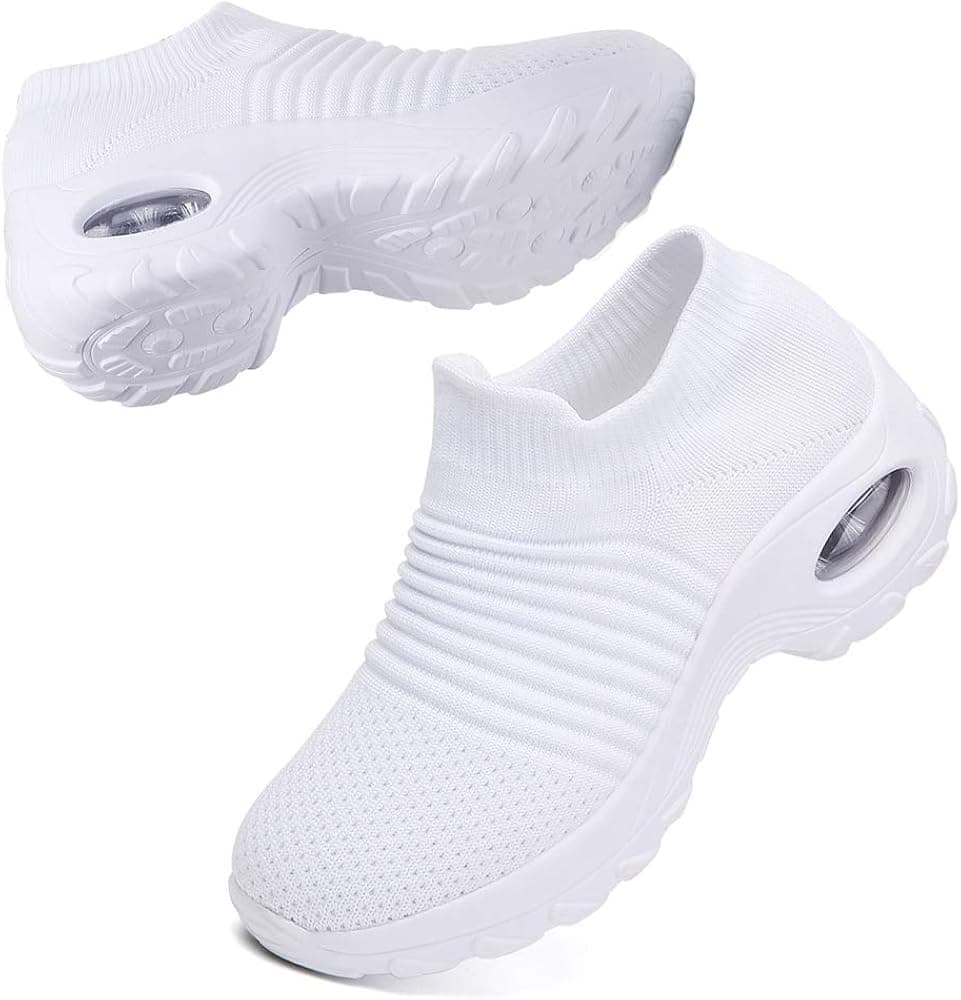 TSIODFO Women Sport Running Sneakers mesh Breathable Comfort Sock Athletic Tennis Walking Shoes Fashion Casual Jogging Sneakers All White Size 9.5