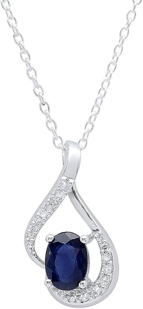Dazzlingrock Collection 14K 7X5 MM Oval Gemstone & Round Diamond Ladies Pendant (Silver Chain Included), White Gold