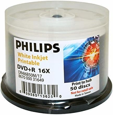 Philips DVD+R 16x Duplication Grade White Inkjet Printable to Hub 50pk Cake Box