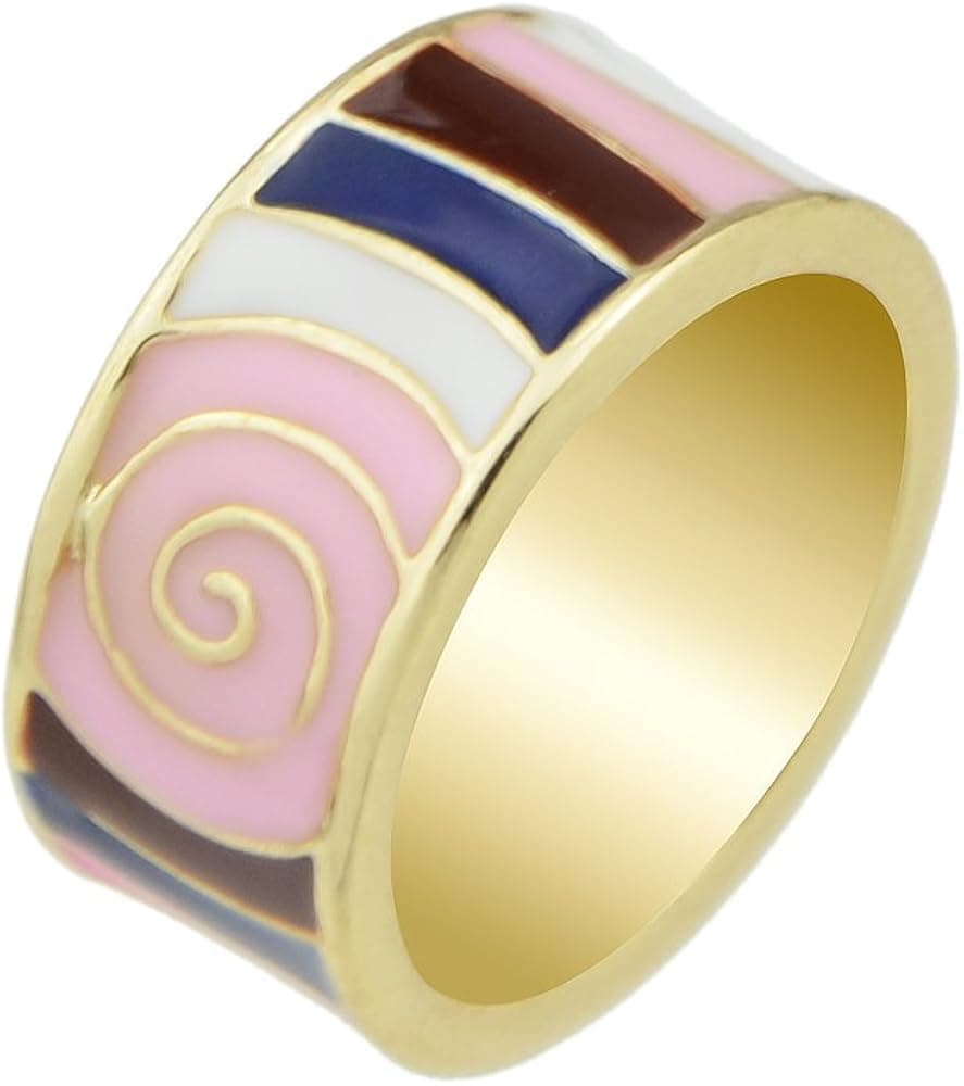FEELONTOP Stripe Pattern Round Finger Rings with Jewelry Pouch