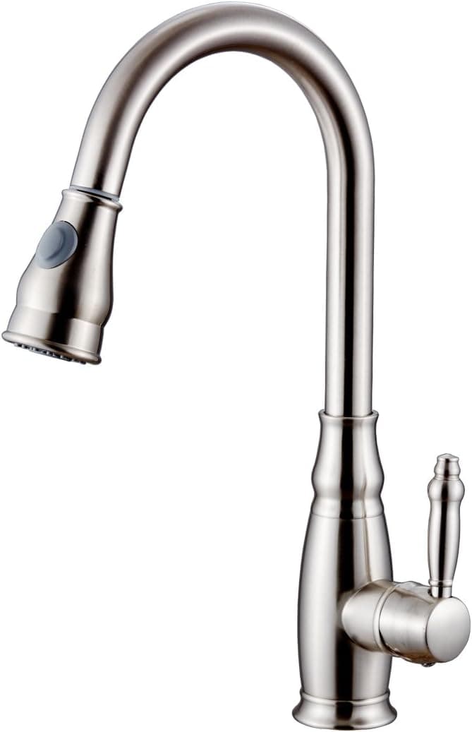 FLG Contemporary High Arc Single Handle Pull Down Kitchen Faucet with Sprayer,Brushed Nickel