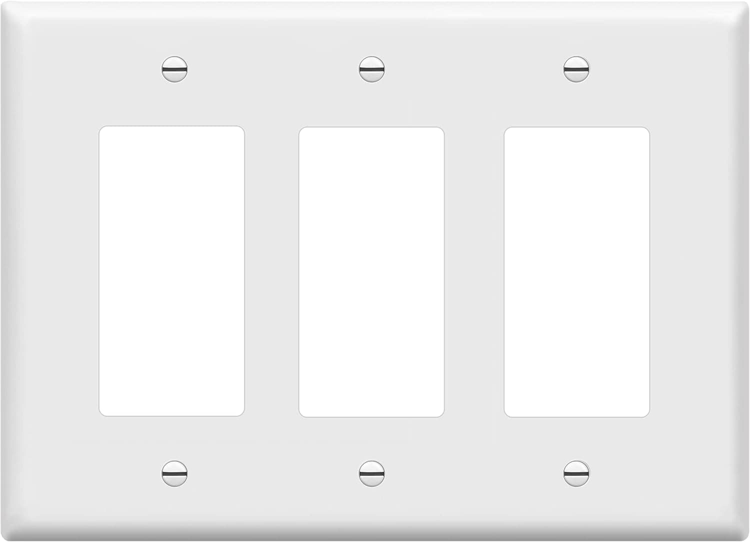 ENERLITES Decorator Light Switch or Receptacle Outlet Wall Plate, Mid-Size 3-Gang 4.88" x 6.77", Polycarbonate Thermoplastic, UL Listed, 8833M-W, White