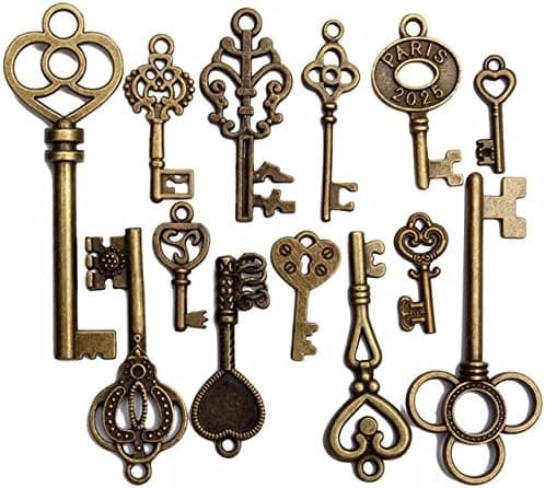 Vintage Lock Set - 13 Pieces Lovely DIY Antique vintage Old Look Key Lot Pendant Heart Bow Lock Jewel For Home Metal Crafts Décor