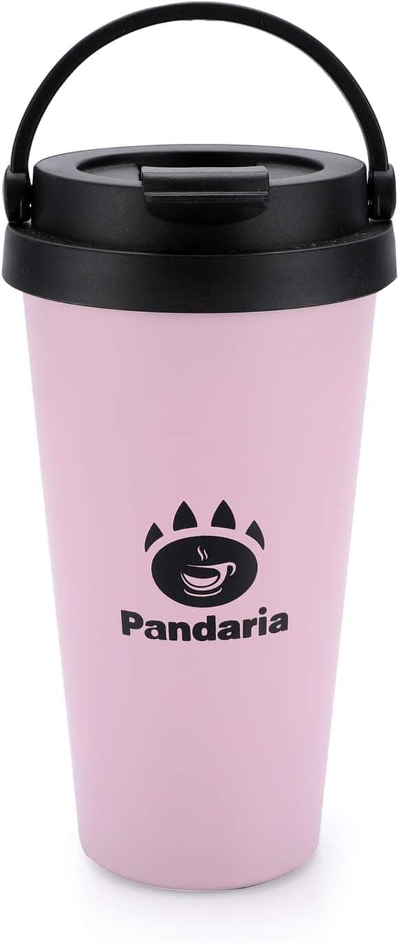 Pandaria 17oz Stainless Steel Vacuum Insulated Coffee Cup with Lid - Double Wall Thermal Tumbler Travel Mug for Cold & Hot Beverages, Baby Pink