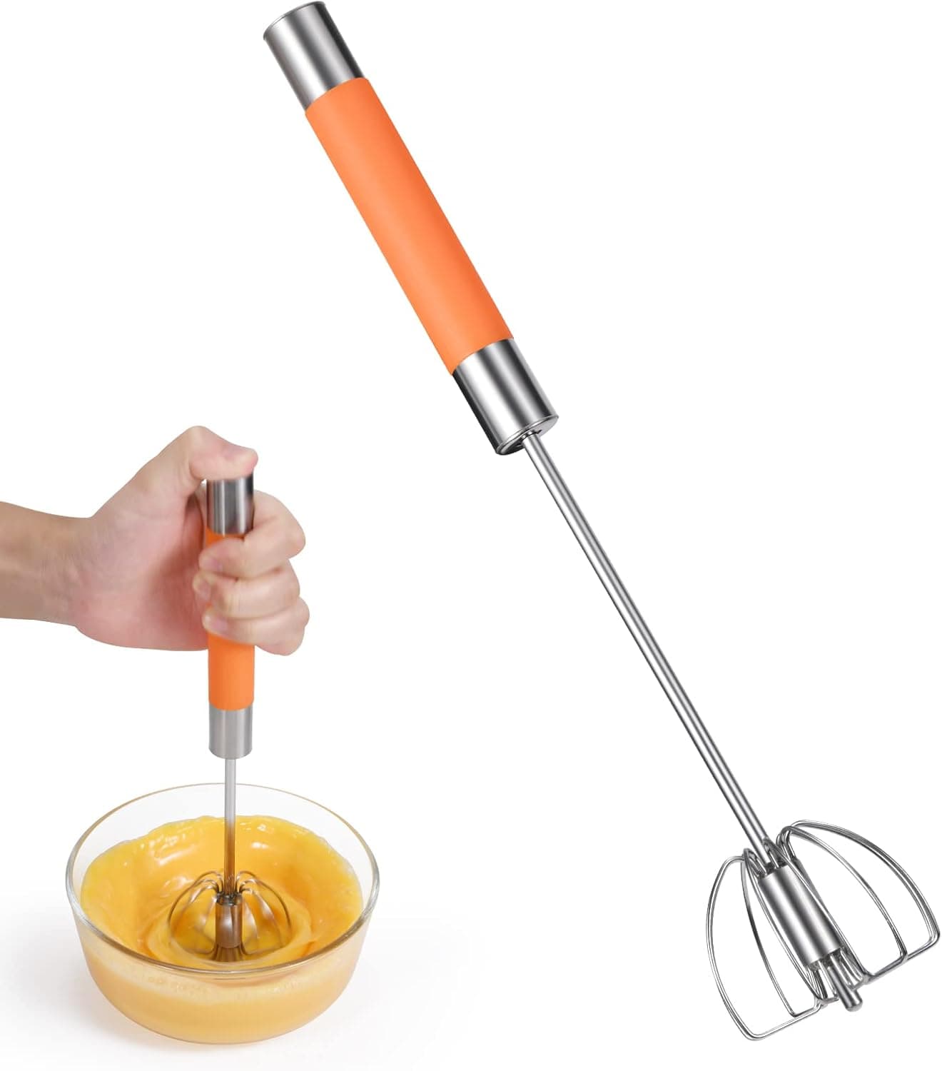 Stainless Steel Semi-automatic Whisk Egg Beater, 12" Handheld Egg Whisk, Mini Foamer, Eggbeater, Hand Mixer, Egg Scrambler, Mixer Stirrer, for Cooking, Blending, Whisking, Beating, Stirring