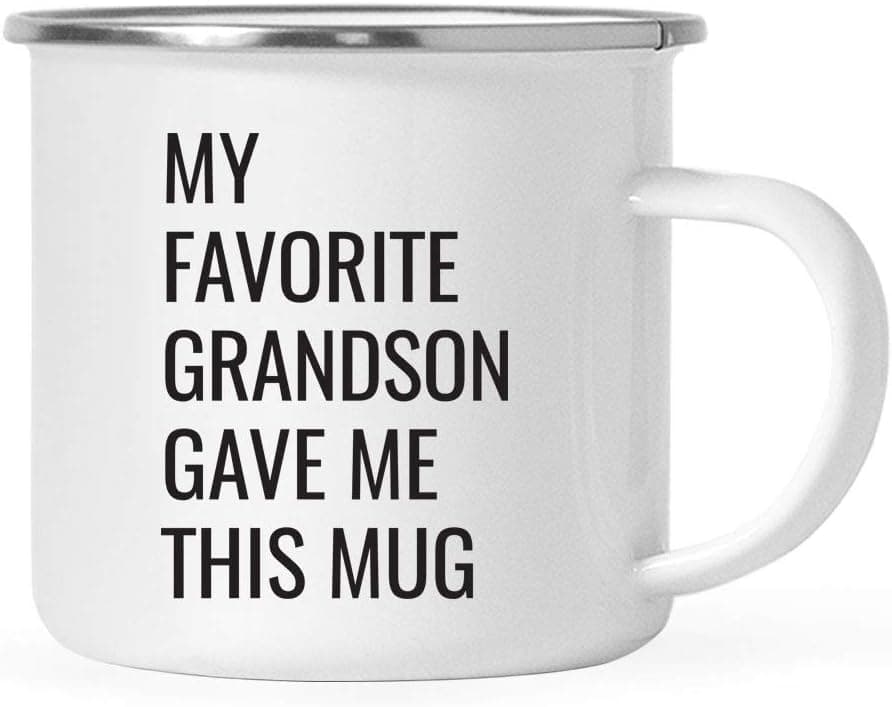 Andaz Press 11oz. Stainless Steel Funny Campfire Coffee Mug Gag Gift, My Favorite Grandson Gave Me This Mug, 1-Pack, Grandpa Grandma Birthday Christmas Sarcastic Humor Metal Camping Cup Gift Ideas