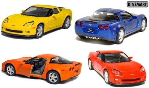 Set of 4: 5" 2007 Chevy Corvette Z06 1:36 Scale (Blue/Orange/Red/Yellow)