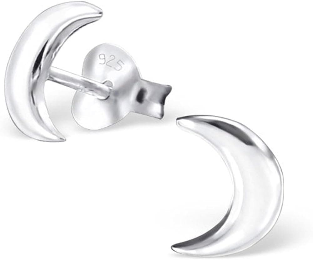 Tiny Crescent Moon Plain Silver Studs Earrings Stering Silver 925 (E19652)