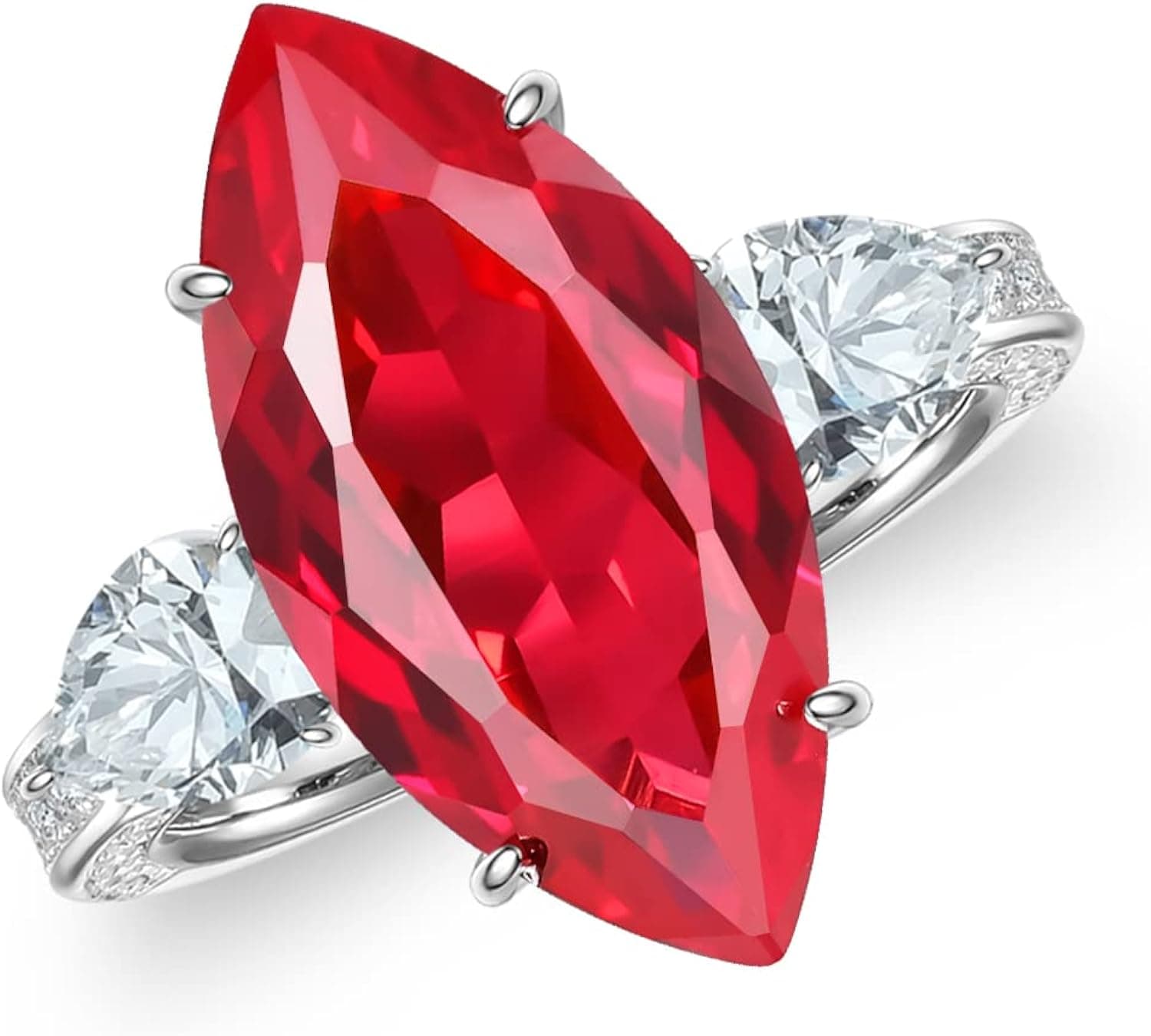 Jupiter Natural Gemstone Marquise Ring - 925 Sterling Silver Rhodium Plated Genuine Gemstone Women Ring, Glamour Natural Gemstone Birthstone Rings Jewelry Gifts for Valentine's Day, Mother's Day, Birthday Jewelry Gifts
