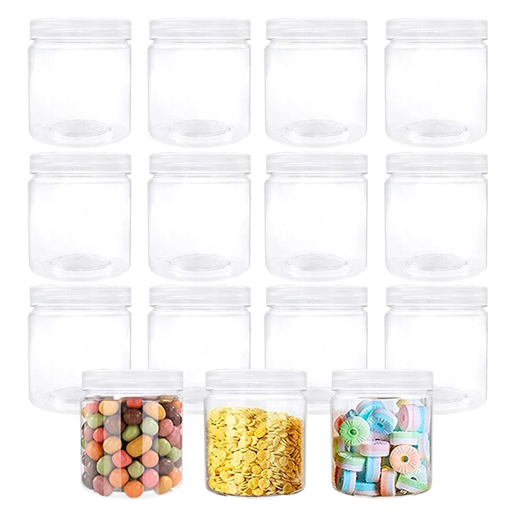 15 Pack 6oz Round Plastic Storage Jar,Clear Refillable Empty Container Jars,Wide-Mouth Plastic Slime Container with Lids for Food,Dried Fruit,Honey Storage,Beads,Cosmetic Cream,DIY Craft