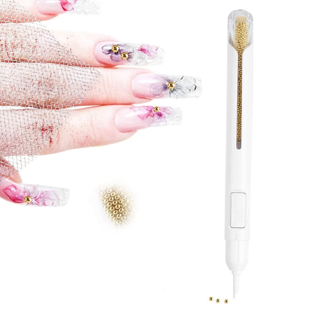 Nail Pen, Nail Art Pinion Metal Beads Punctuation Painting Drawing Pen Diy Manicure Decorations(Gold)