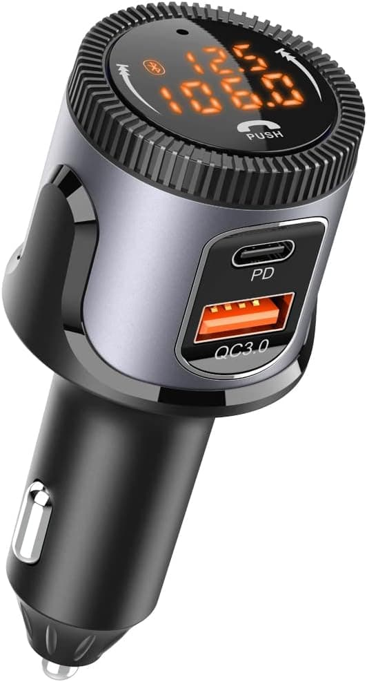 AYNCER Bluetooth 5.0 FM Transmitter for Car, Wireless Bluetooth Radio Car Adapter Music Player, USB C Fast Car Charger, Support QC 3.0 and PD, Handsfree Clear Phone Call, Dual Device Connection