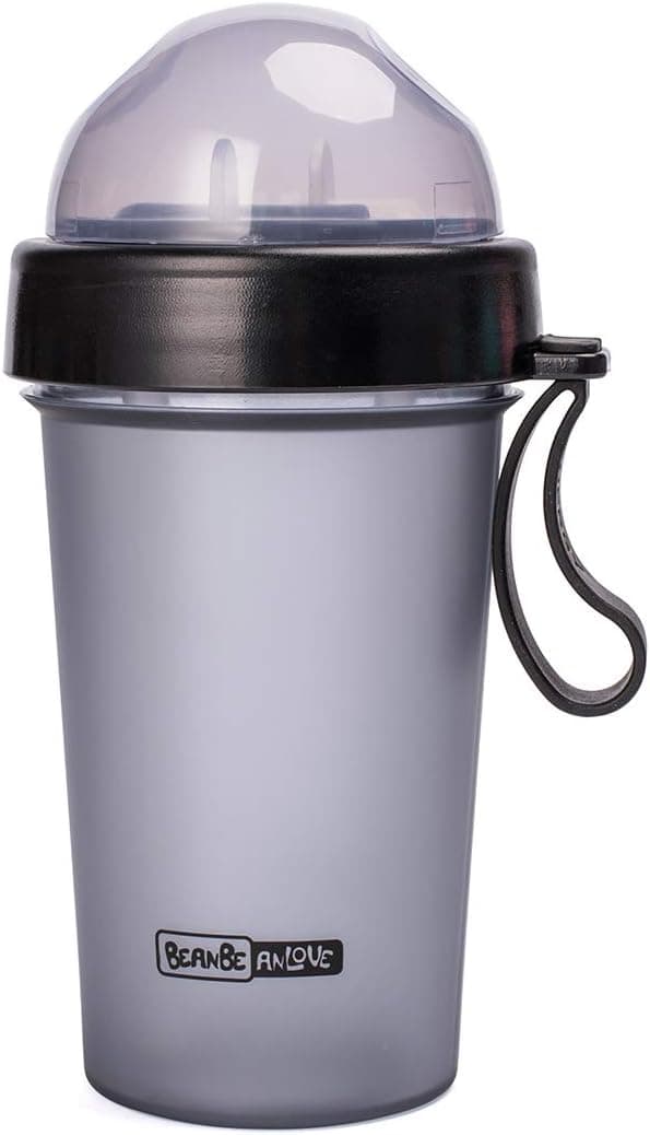 ENHOME BEANBEANLOVE Dual-use Practical Water Bottle with Straw, Frosted Surface, Drink for Outdoor Sports Yoga Fitness Couple Child, Leak-Proof Anti-Fall, 420ML/14oz (Black)