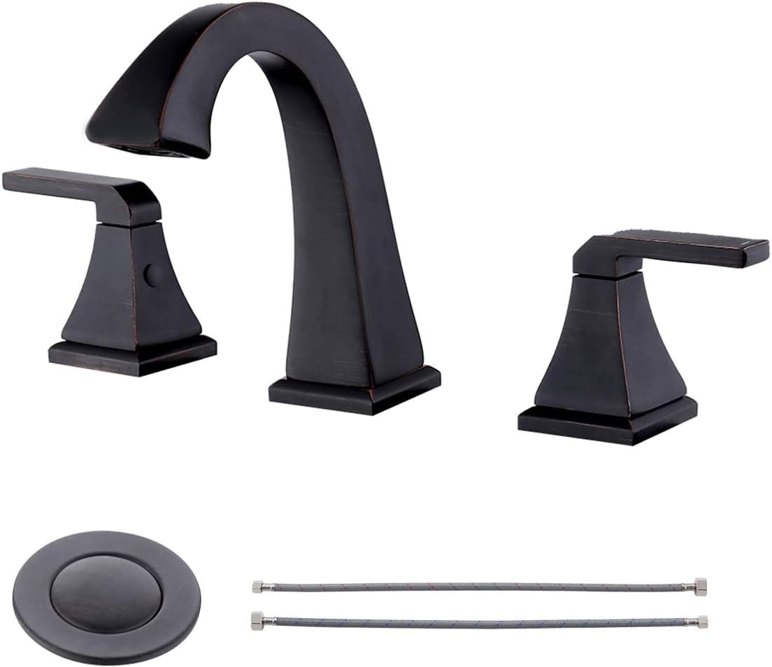 KES 8 Inch Widespread Bathroom Sink Faucet 2-Handle 3 Hole Lavatory Basin Vanity Brass Faucet with Supply Lines and Drain Assembly Antique, Oil Rubbed Bronze L4315LF-ORB