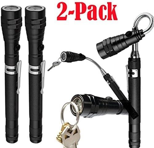OVERMAL 2-Pack: Extendable Telescoping Magnetic Pickup Tool w/Flex-Head LED Flashlight Strong Flashlight