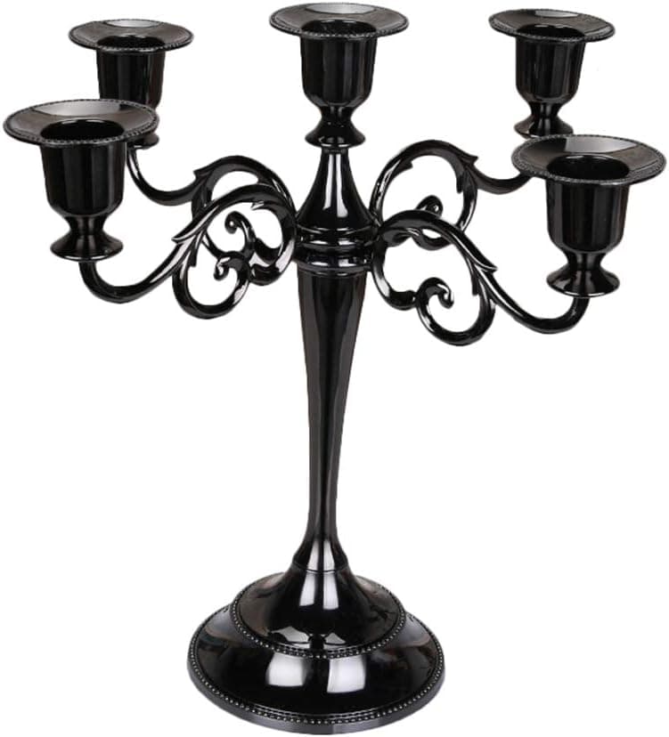 MMEXPER 5-Candle Metal Candelabra Centerpiece Candle Stand Home Decoration for Event, Wedding, Party, Regular-Black