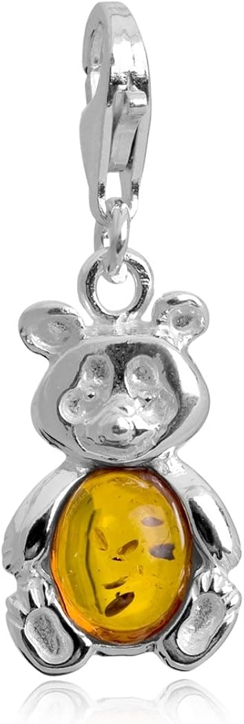 Sterling Silver Amber Bear Charm Pendant